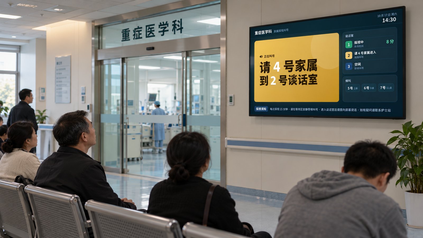 ICU 家属等候区叫号场景示意