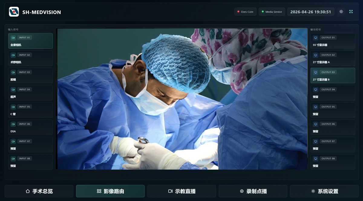 首视手术示教系统影像路由与示教直播控制界面